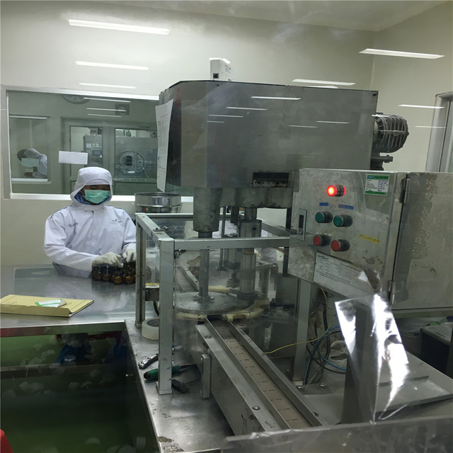 방문 고객이 캡슐 및 타블렛 용 자동 병 충전 라인을 구입했습니다