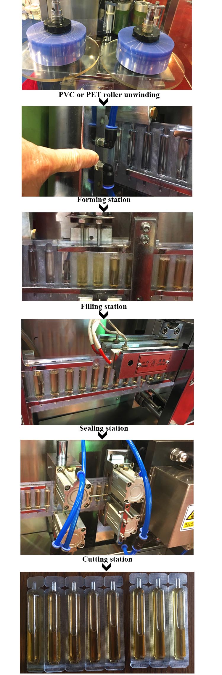 플라스틱 ampoule 충전 밀봉 기계 제품 프로세스